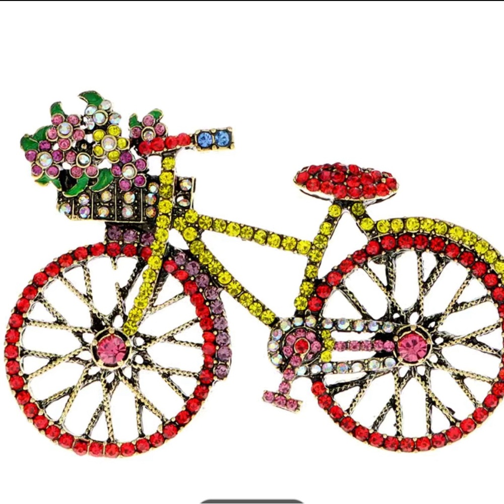 Exquisite Bicycle And Flower Crystal Pin!